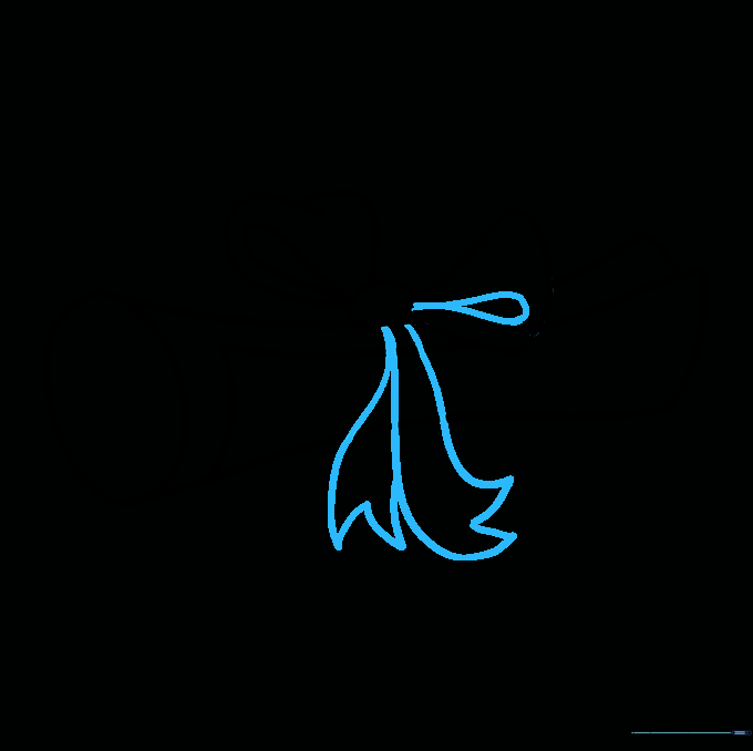 Adding two ribbon tails hanging from the bow with V-shaped ends.