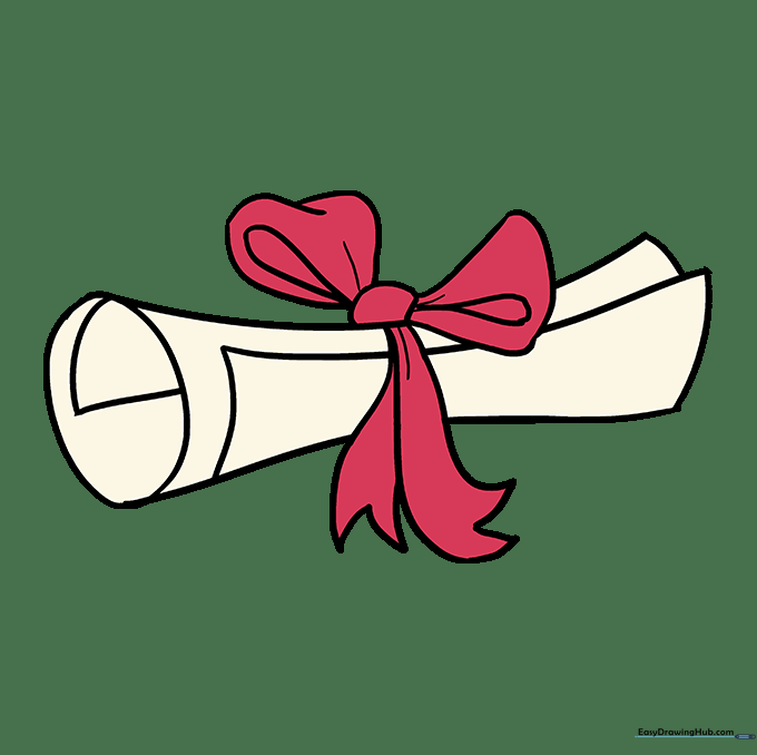 A fully colored and shaded drawing of a scroll with a ribbon.