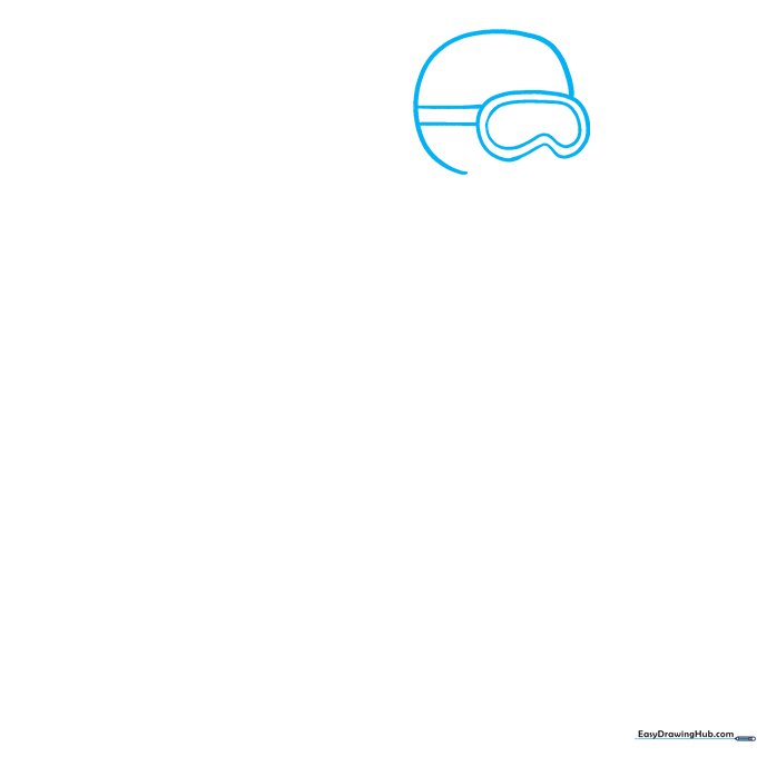 Pencil sketch showing the initial outline of a diver's head and goggle shape.