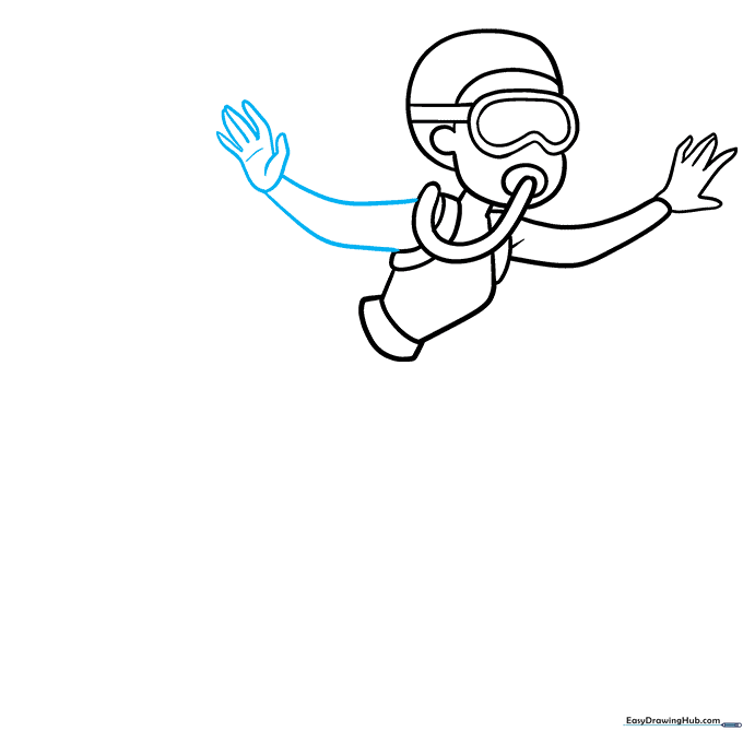 Adding the second arm to complete the diver's upper body.