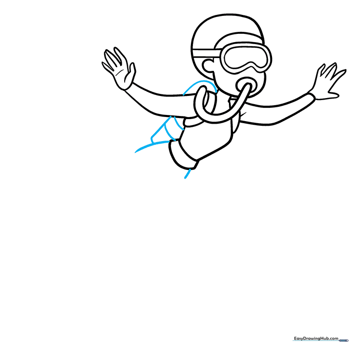 Drawing the scuba tank on the diver's back with a belt and stripe detail.