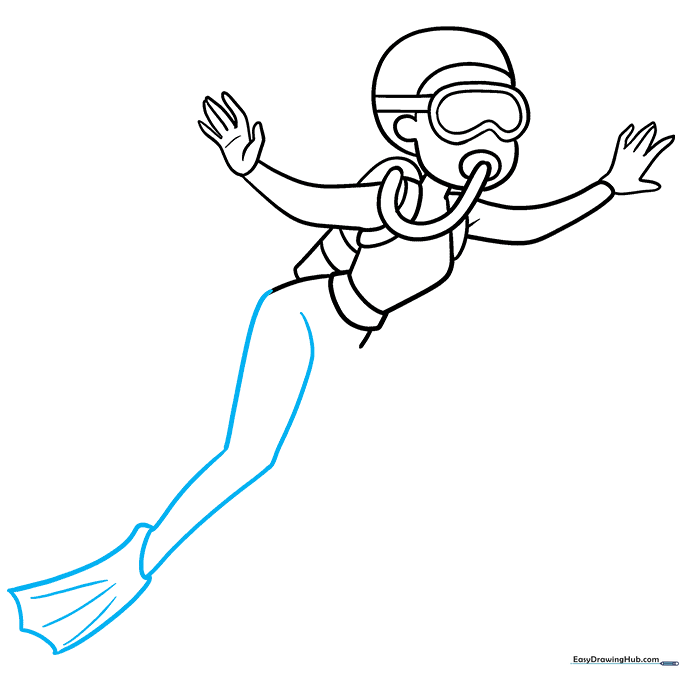 Drawing the first leg and the large flipper at the bottom.
