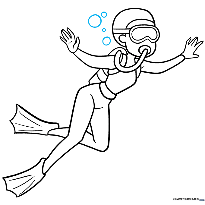Adding bubbles around the diver to complete the underwater scene.