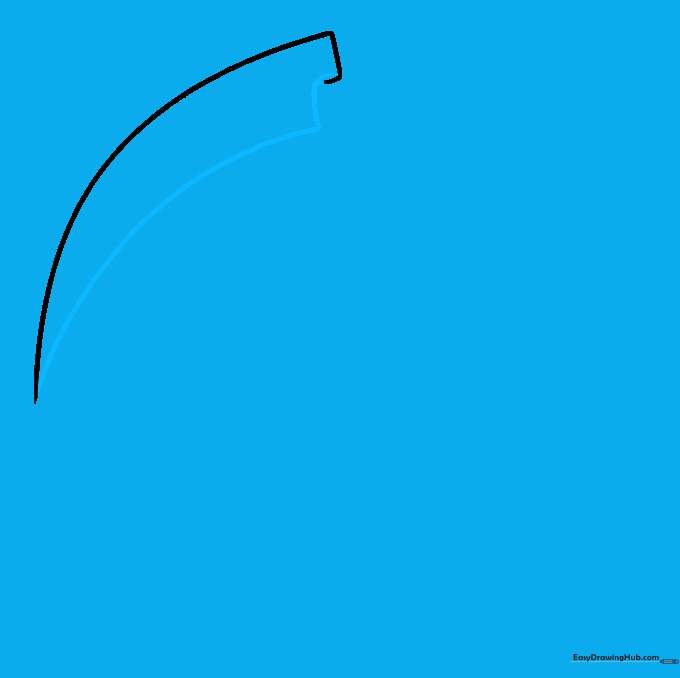 Drawing the sharp cutting edge of the scythe blade meeting at a point.