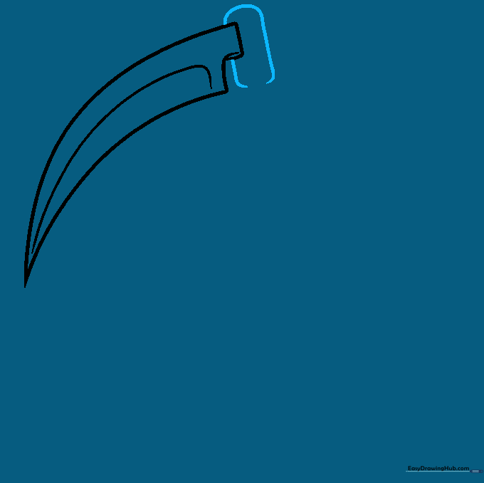 Sketching the top attachment point of the scythe handle.
