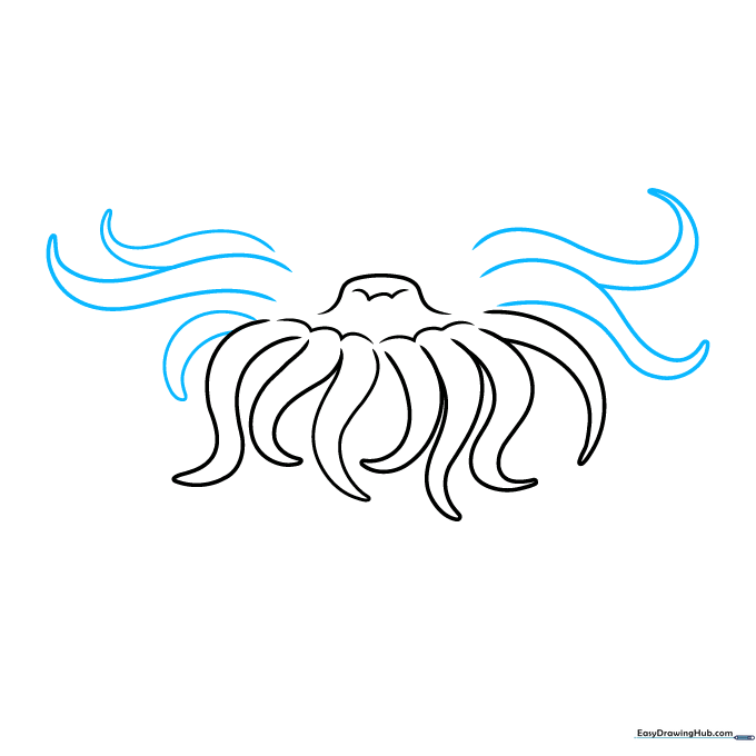 Adding side tentacles to the sea anemone drawing to create a fuller shape.