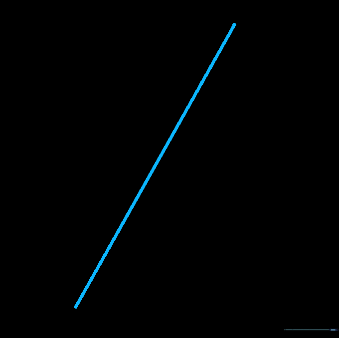 A single diagonal pencil line drawn on a white background as the starting guide for a seashell.