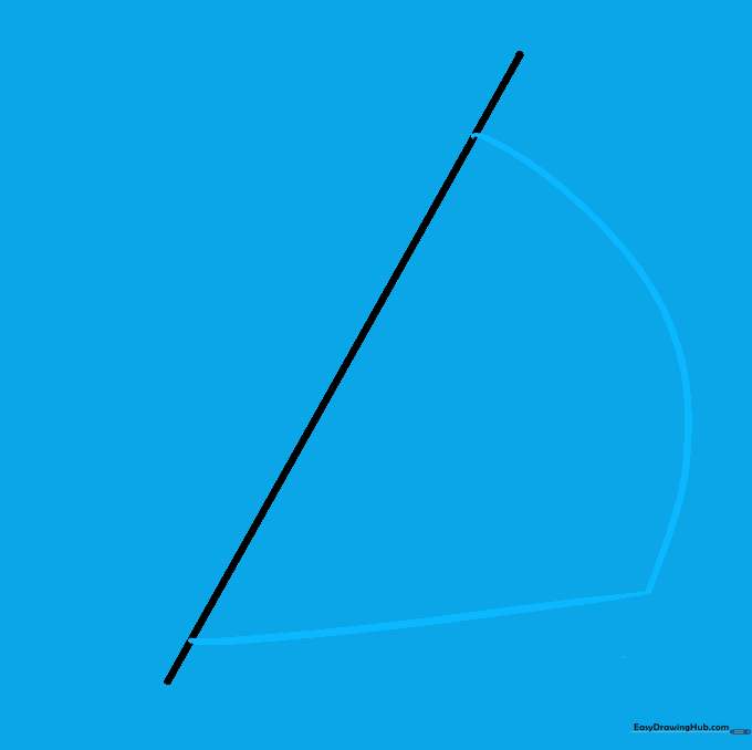 Two intersecting lines connected by a curved arc forming the basic wedge shape of a shell.