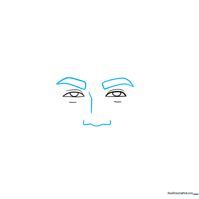 Drawing of eyebrows and a nose bridge added to the eye sketches.