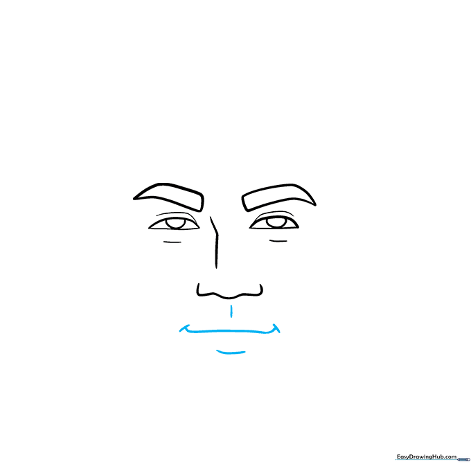 Detailed sketch of a mouth added below the nose on the portrait.