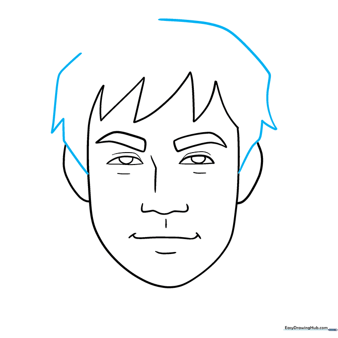 The head shape is now defined with hair volume added.