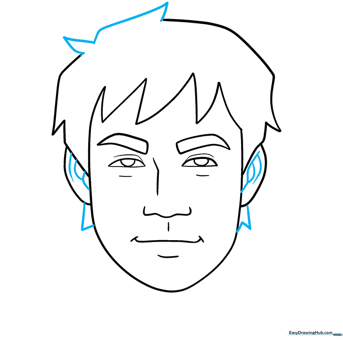 Detailed hair and ear structures added to the portrait.