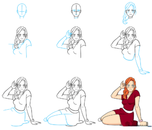 Colorful anime girl character illustration for drawing tutorial.