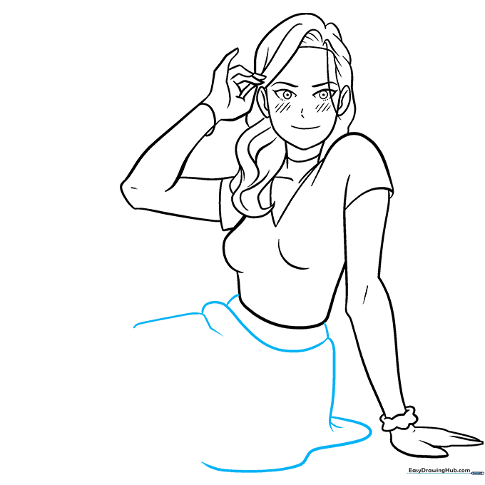 Sketch of an anime character's skirt with fabric folds.