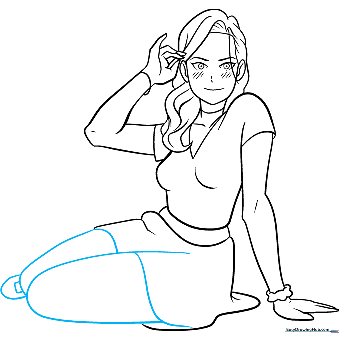 Full body sketch of an anime girl showing leg proportions.