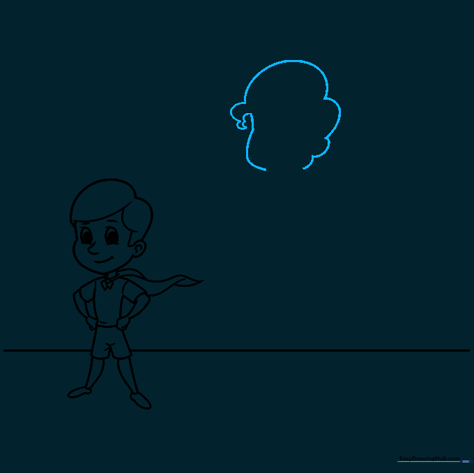 Silhouette outline of the shadow's head with a distinct hair curl.