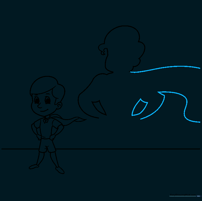 Adding the flowing cape silhouette to the shadow drawing.