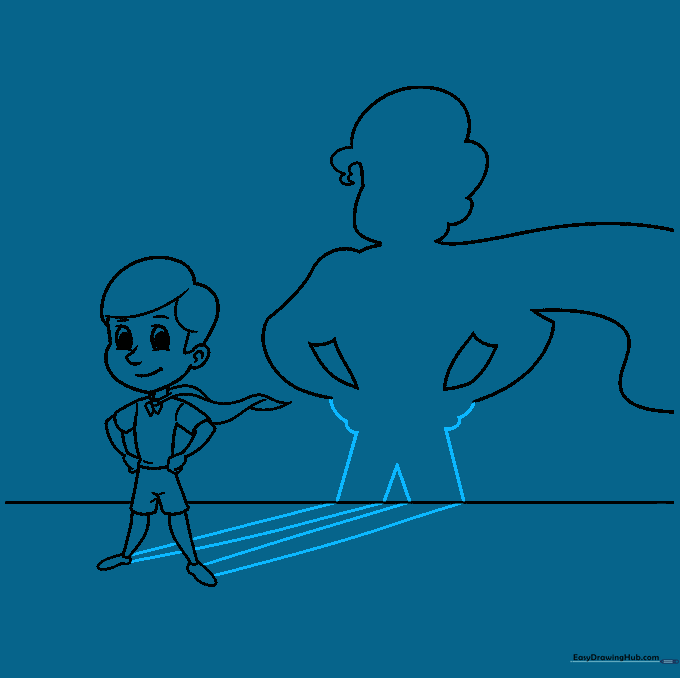 Finalizing the shadow's legs, feet, and fists to complete the silhouette.