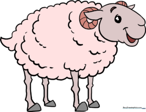 A friendly, cartoon-style sheep standing in a meadow, representing the completed drawing tutorial.