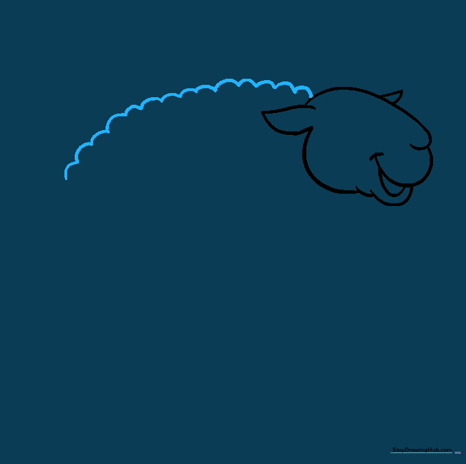 Drawing the sheep's back using a series of connected, rounded cloud-like lines.