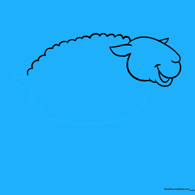 Completing the sheep's body outline and adding a small tail.