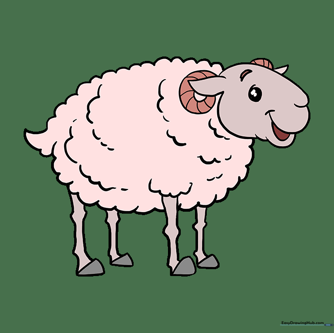 A fully colored, finished sheep drawing.