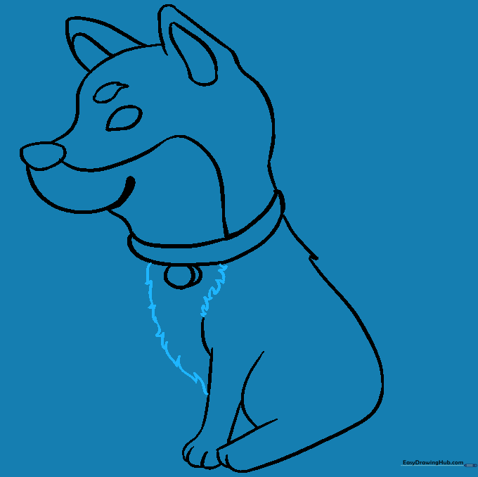 Drawing highlighting the jagged fur texture on the Shiba Inu's chest area.