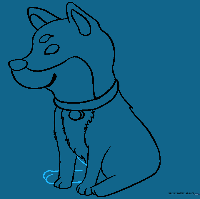Drawing showing the final rear leg added to complete the Shiba Inu's stance.