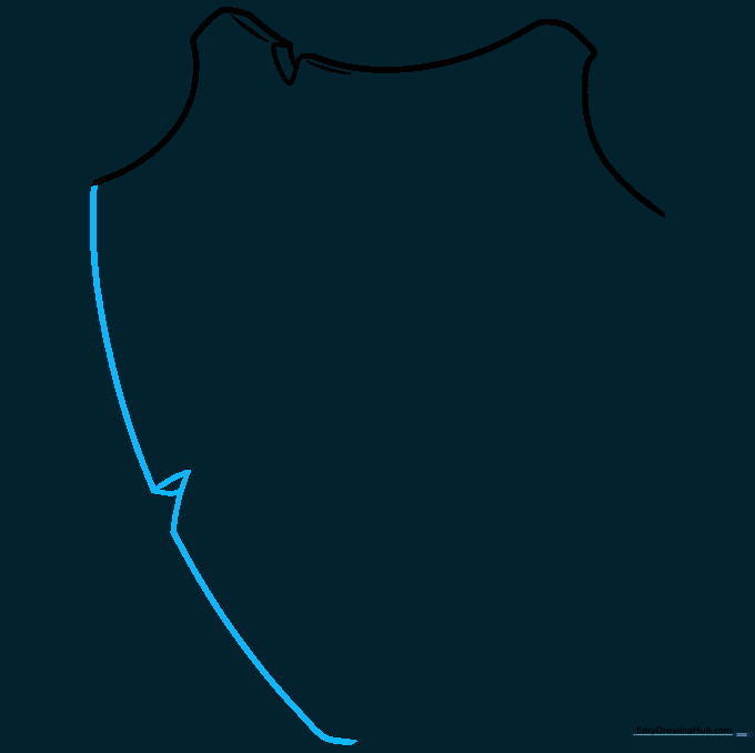 Outlining the main body of the shield with long curved side lines meeting at a bottom point.