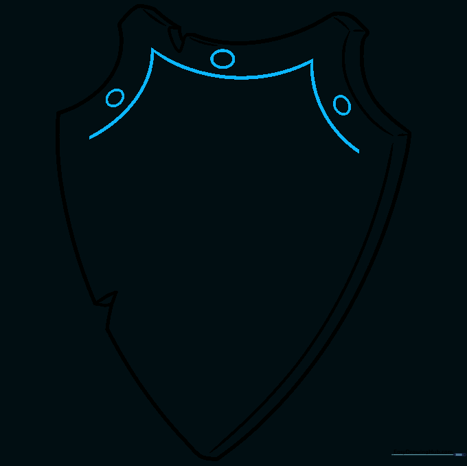 Adding small oval rivets along the shield's border for realistic detail.
