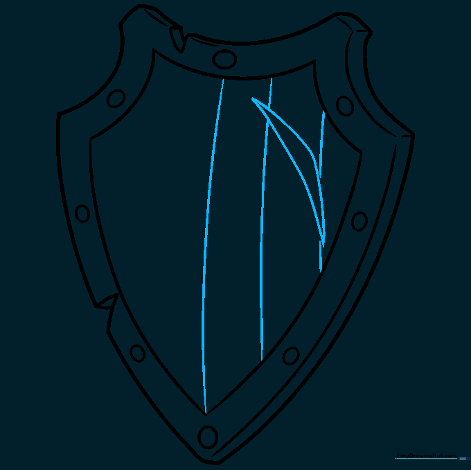 Adding texture lines for wood grain and a curved dent to simulate battle damage.