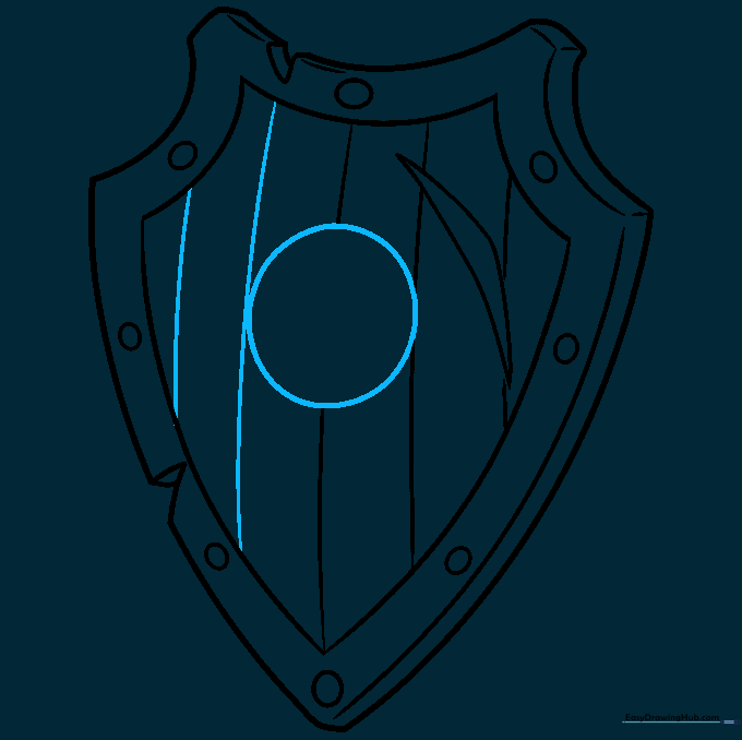 Drawing a central circle on the shield to serve as a space for a future emblem.