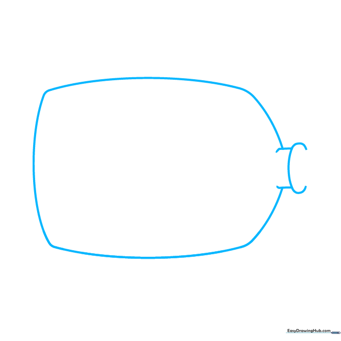 A simple pencil outline of a glass bottle shape with a narrow neck, drawn on a white background.