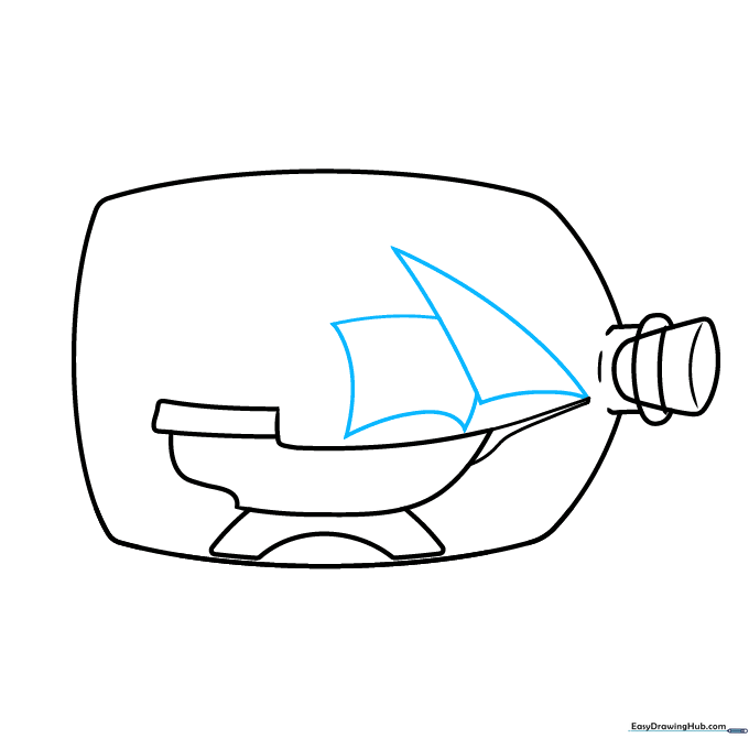 Initial sail shapes, a triangle and rectangle, drawn above the ship's deck.