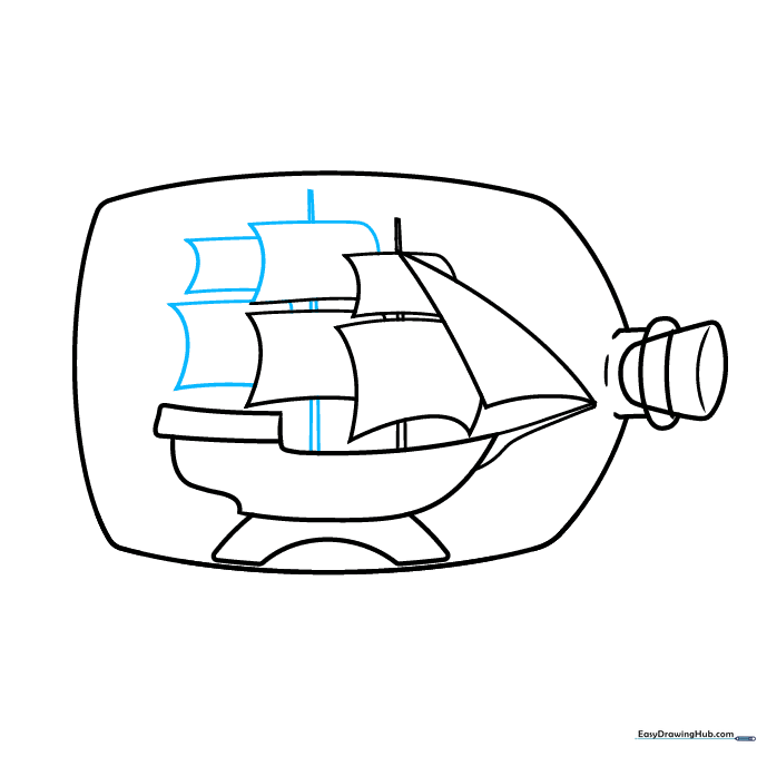The ship's rigging is nearly complete with additional sails and mast details.