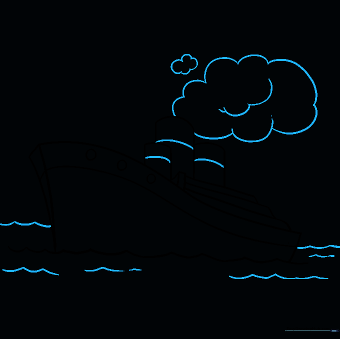 Adding smoke clouds above the stacks and extra waves in the water.