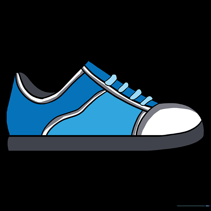 The finished, colored sneaker drawing with vibrant colors and clean lines.