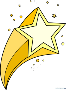 A vibrant, finished shooting star drawing set against a dark, starry night sky background.