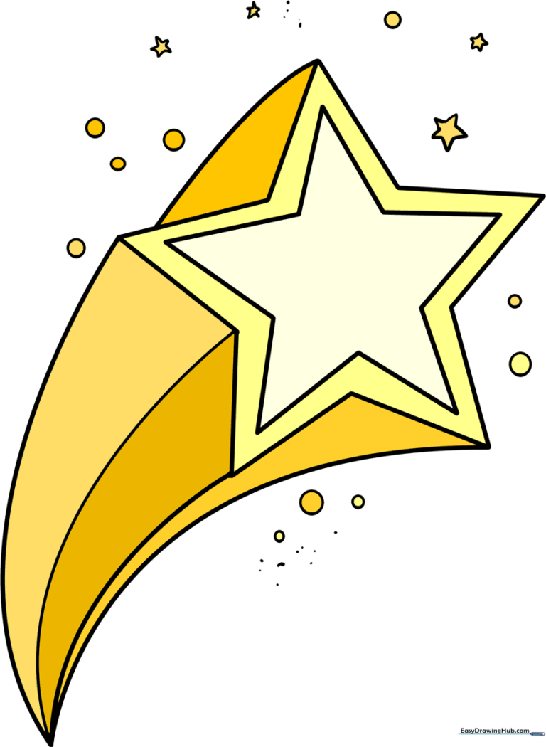 A vibrant, finished shooting star drawing set against a dark, starry night sky background.
