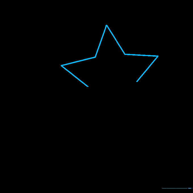 Three connected V-shaped lines forming the top points of a star on white paper.