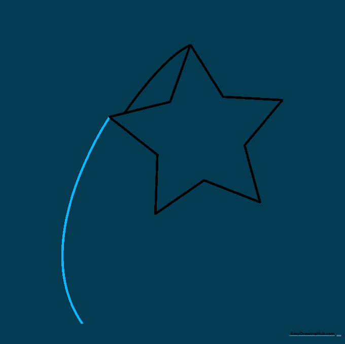 A long, sweeping curved line extending from the star to represent a trail.