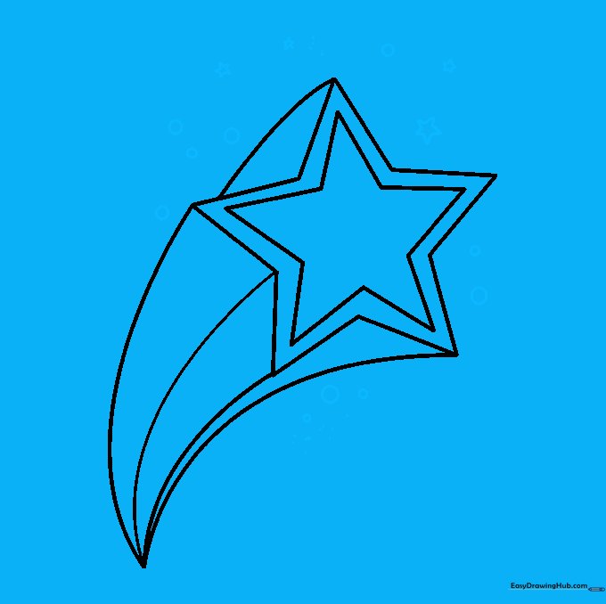 Small stars and circles scattered around the main shooting star.
