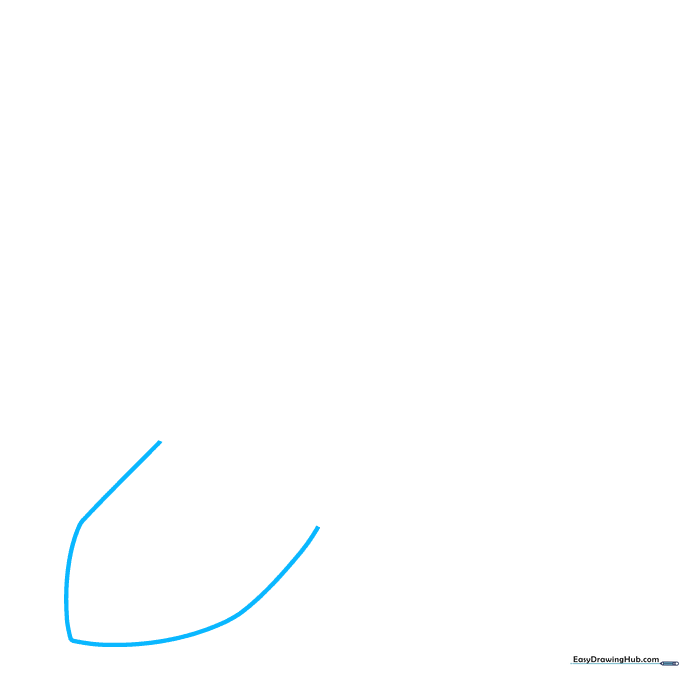 Drawing the pointed metal blade of a shovel using two symmetrical curved lines.