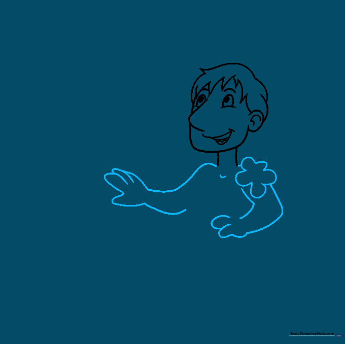 Adding shoulders and collarbone structure to the character drawing.