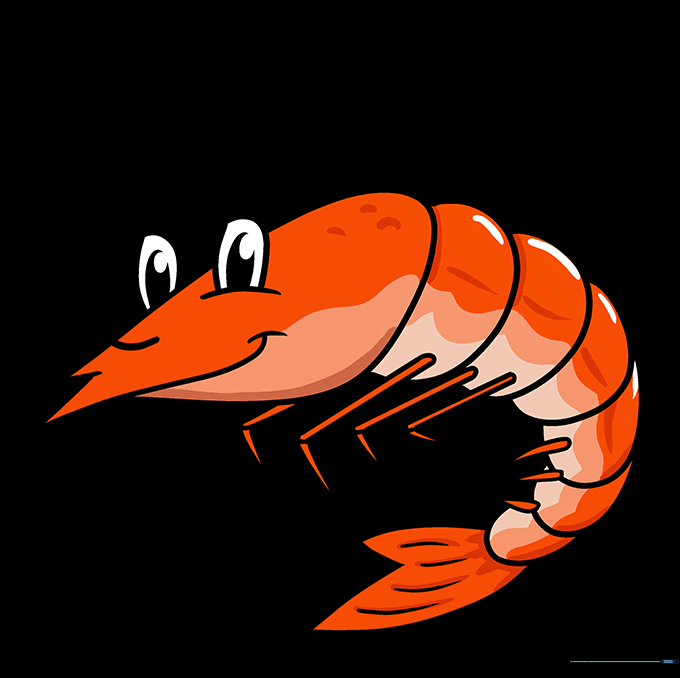 A finished, colored cartoon shrimp drawing.