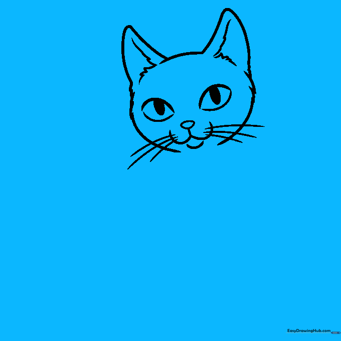 Sketching the neck lines connecting to the cat's head