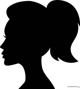 A finished, high-contrast silhouette portrait of a woman in profile.