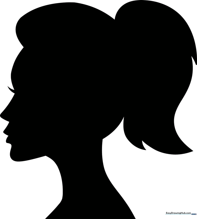A finished, high-contrast silhouette portrait of a woman in profile.