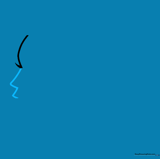 Step-by-step drawing showing the addition of the nose and upper lip profile shapes.