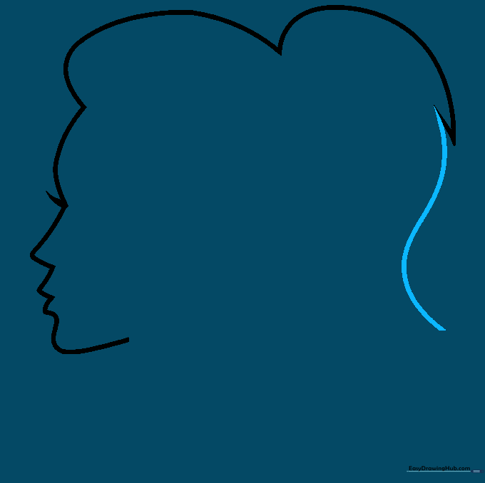 Extending the ponytail length with a long curved line.